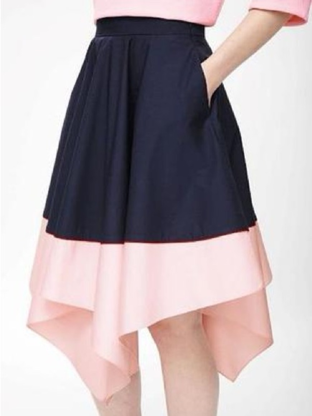 NWT COS Navy and Blush Layered Asymmetric Skirt Size 6
